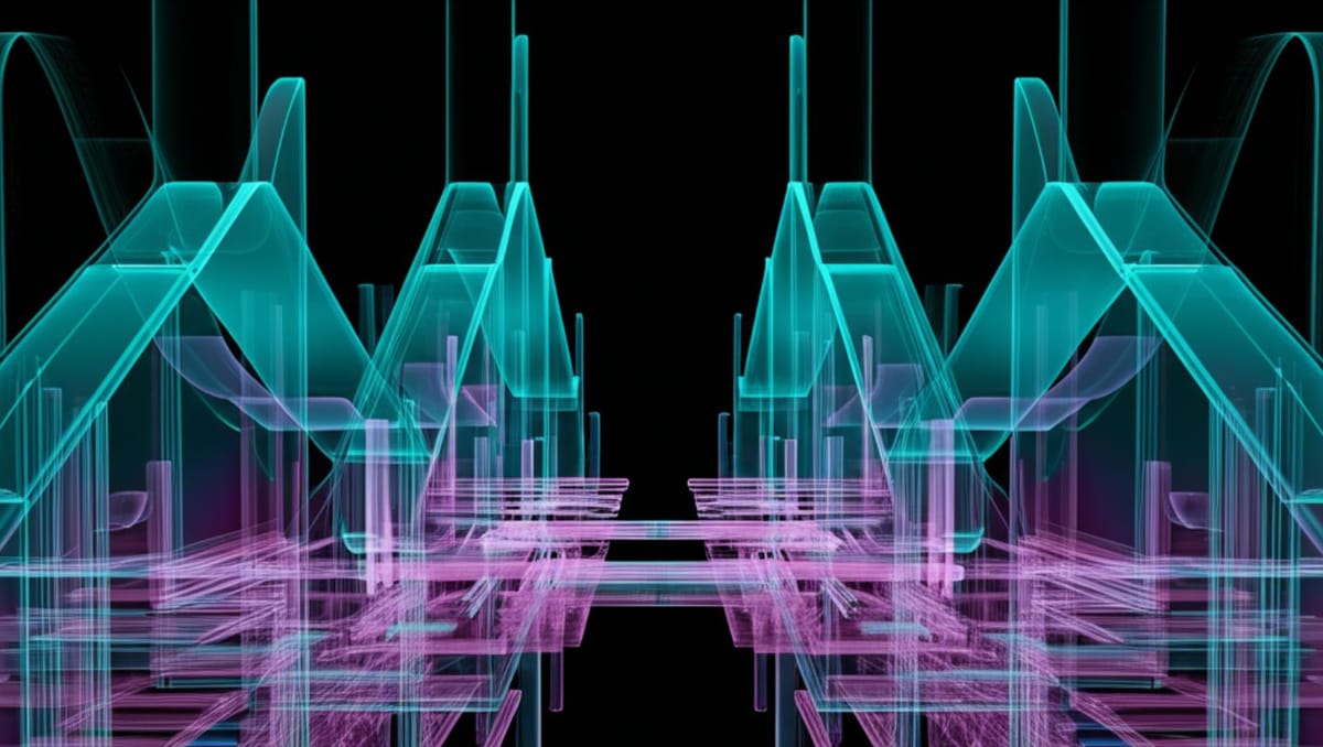 AI-human cooperation visualized through crystalline neural bridge with iridescent data streams and holographic trust mechanisms in neo-futurist aesthetic